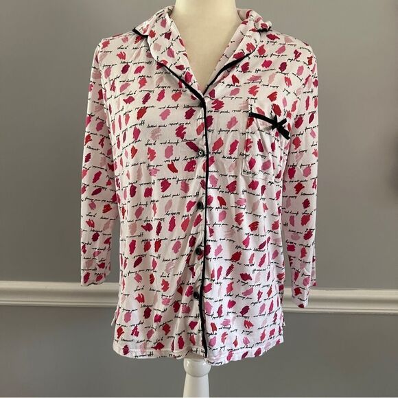 Kate Spade, pink and white dream a little dream button down pajama shirt size M - Picture 1 of 9